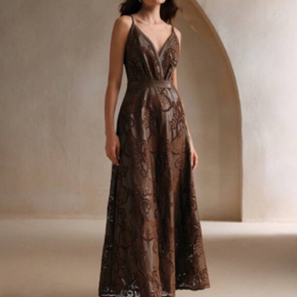Anewsta Dresses & Skirts - ONLY 1 LEFT! NWOT - Embroidered Dark Brown Leather Dress